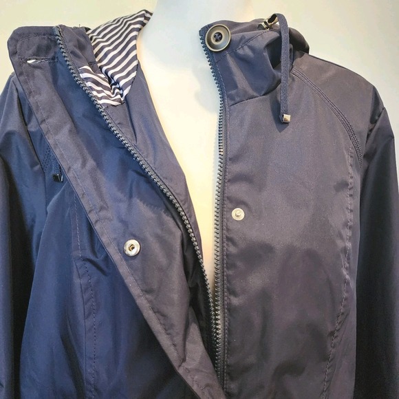 Susan Graver Rain Jacket Coat Womens Large Navy Blue Nautical Zip Hood Outdoor - Picture 6 of 14